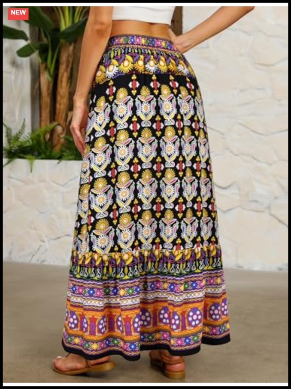 Flowy Boho Maxi Skirt with Pockets High Waist A-Line - Picture 3 of 6
